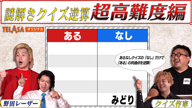 野田レーザーの逆算 テラサ限定超高難度編!答えから問題を考察、逆算思考クイズ番組